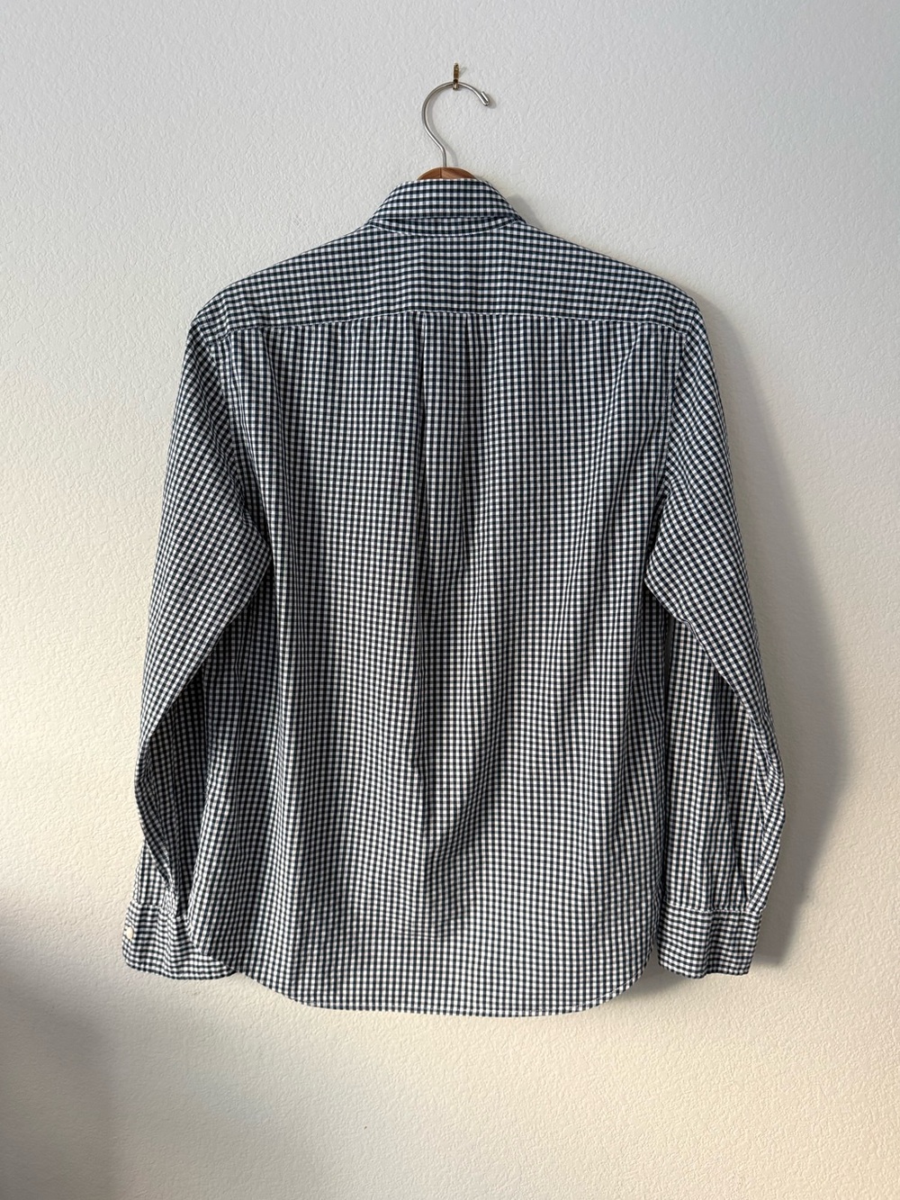 J. Crew Navy and White Organic Cotton Gingham Button-Down Shirt, Size M - Picture 2 of 9